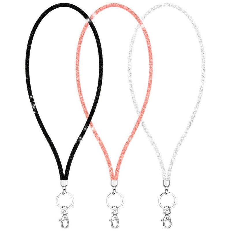 Ascrafter Bling Crystal Lanyard Strap with Metal Clasp & Keyring, Rhinestone Neck Badge Lanyards for Women, ID Card & Keys Strap - 3 Pack - Image 1